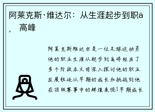 阿莱克斯·维达尔：从生涯起步到职业高峰